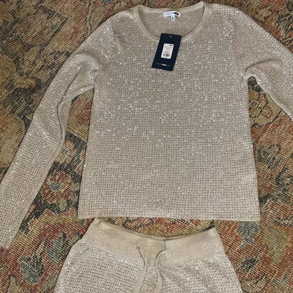 Sparking, rhinestone pants set